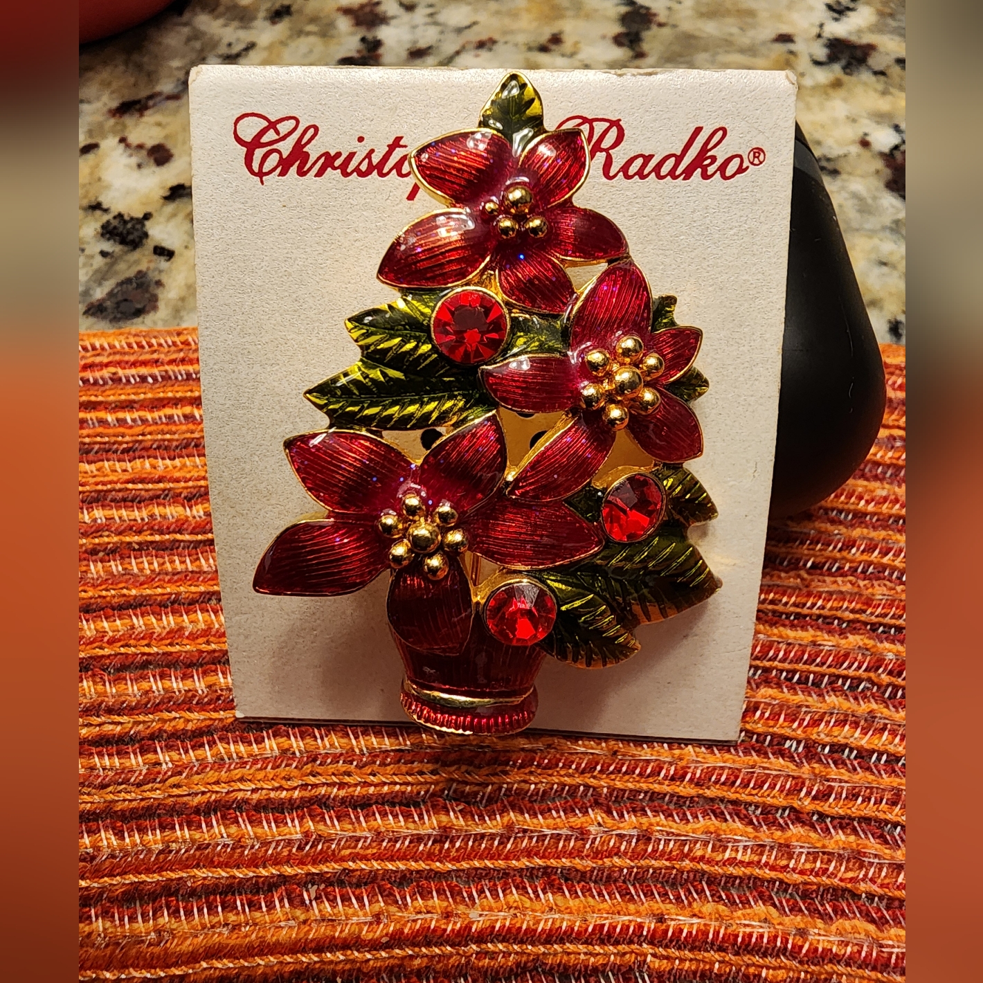 Christopher Radko Vintage Christmas Poinsettia Brooch Pin